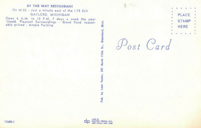 By the Way Restaurant - Old Postcard